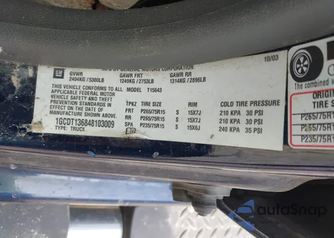 2004 Chevrolet Colorado Ls из США, поврежденный, VIN 1GCDT136848103009